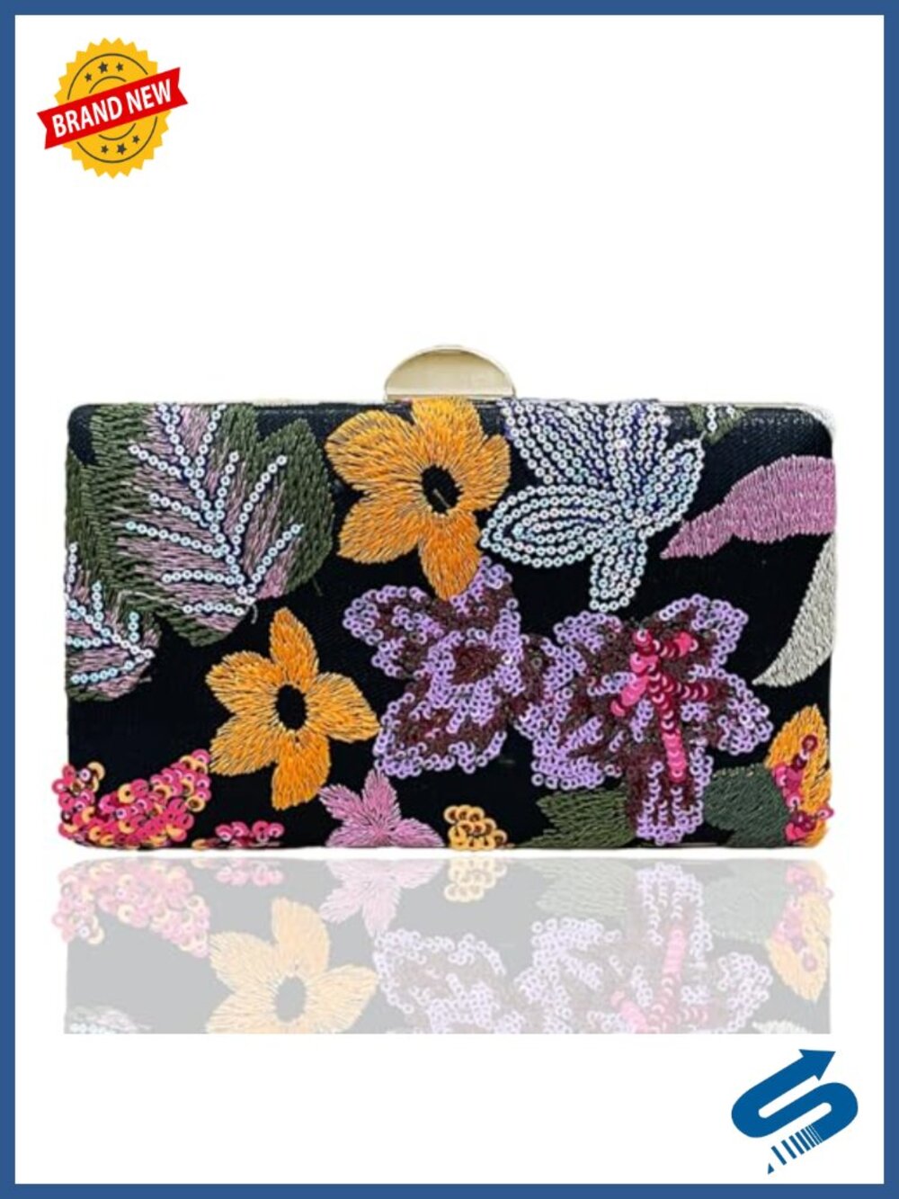 Beaded sequin flower clutch purse floral embroidery evening bag for wedding